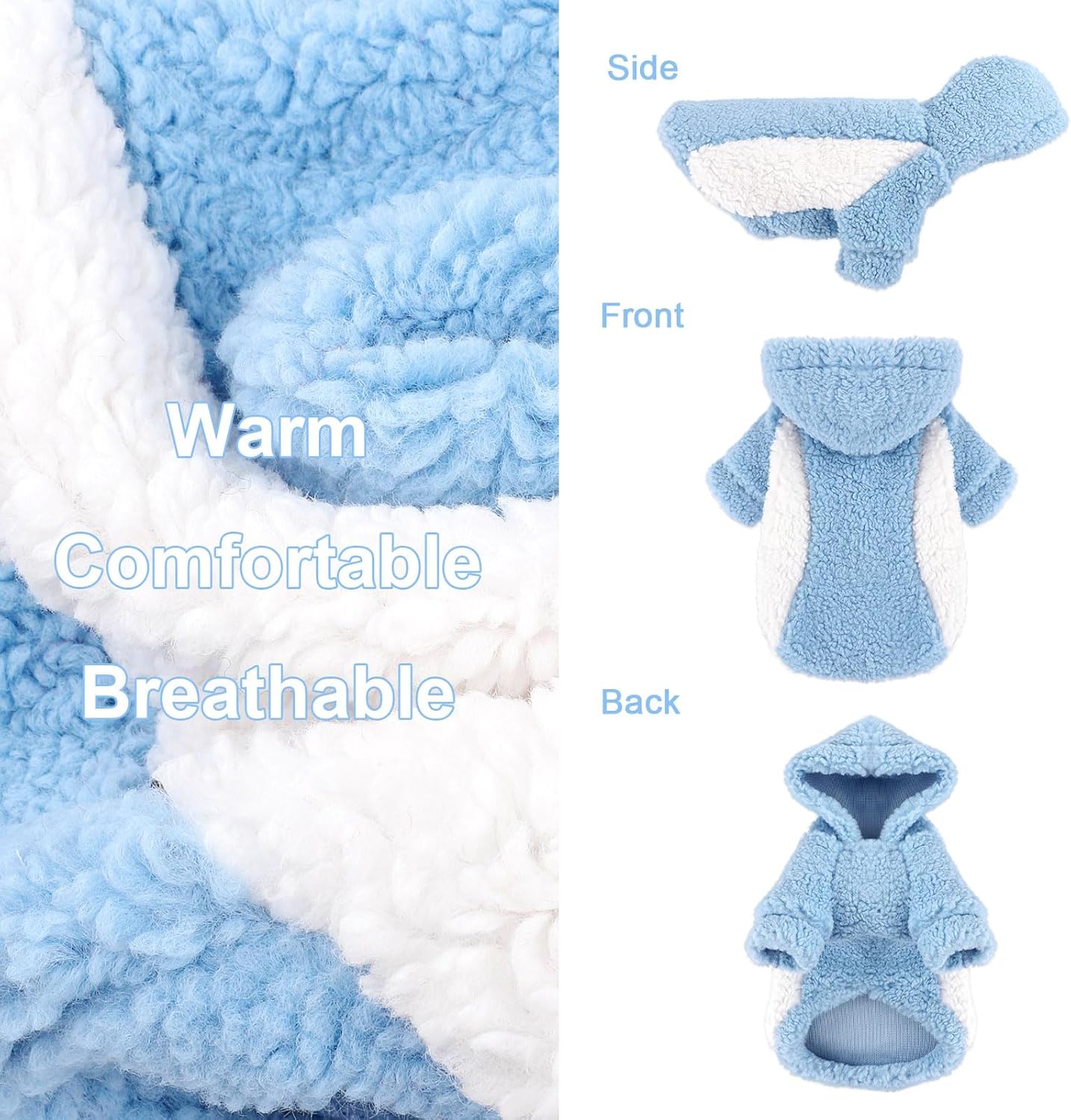 YIKEYO Dog Hoodie Pet Clothes Sweater with Hat Soft and Warm Cold Weather for Small Patchwork Hood(Blue, XS)