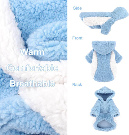 YIKEYO Dog Hoodie Pet Clothes Sweater with Hat Soft and Warm Cold Weather for Small Patchwork Hood(Blue, XS)
