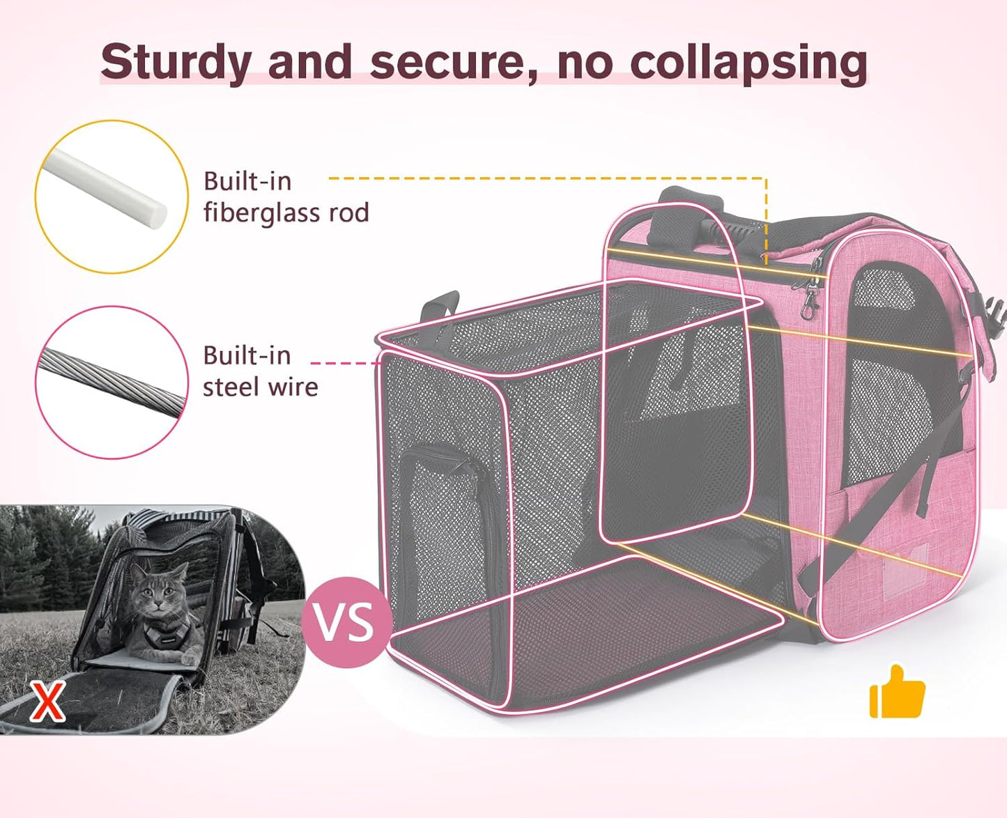 Pecute Cat Backpack Carrier, Expandable Cat Carrier Backpack with Breathable Mesh, Pet Carrier Backpack for Cats Small Dogs Puppies, Dog Backpack Carrier Great for Travel Hiking Camping Outdoor - Pawvie