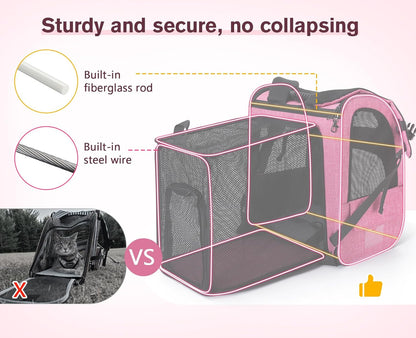 Pecute Cat Backpack Carrier, Expandable Cat Carrier Backpack with Breathable Mesh, Pet Carrier Backpack for Cats Small Dogs Puppies, Dog Backpack Carrier Great for Travel Hiking Camping Outdoor - Pawvie