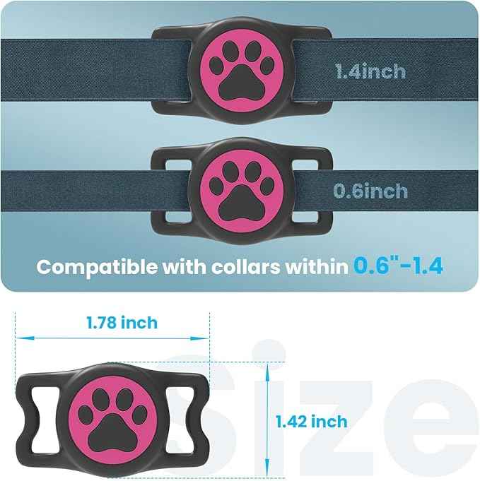 Waterproof Dog Collar Airtag Holder,Stretchy Silicone Full Body Covered Airtag Holder for Dog Cat Collars (Black-Rose red)