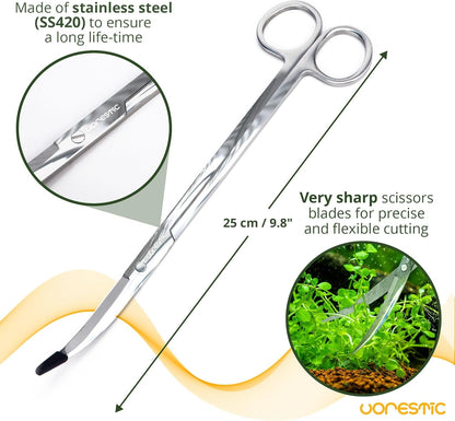 4Pcs Aquascaping Tools, Terrarium Tools, Aquarium Tools Set with Stainless Steel Aquarium Tweezers, Aquarium Scissors and Spatula - Aquascape Tools Set for Trimming, Maintenance