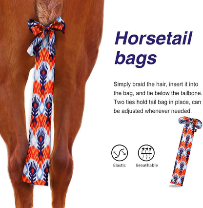 Harrison Howard Stretchy Tail Bag Breathable Horse Tail Guard Slip on Design Protect Horse Tail 2 Strand Closure Straps Keep Tail Clean & Protected 22" L Length Makes Grooming Easy-Tribal Abstract