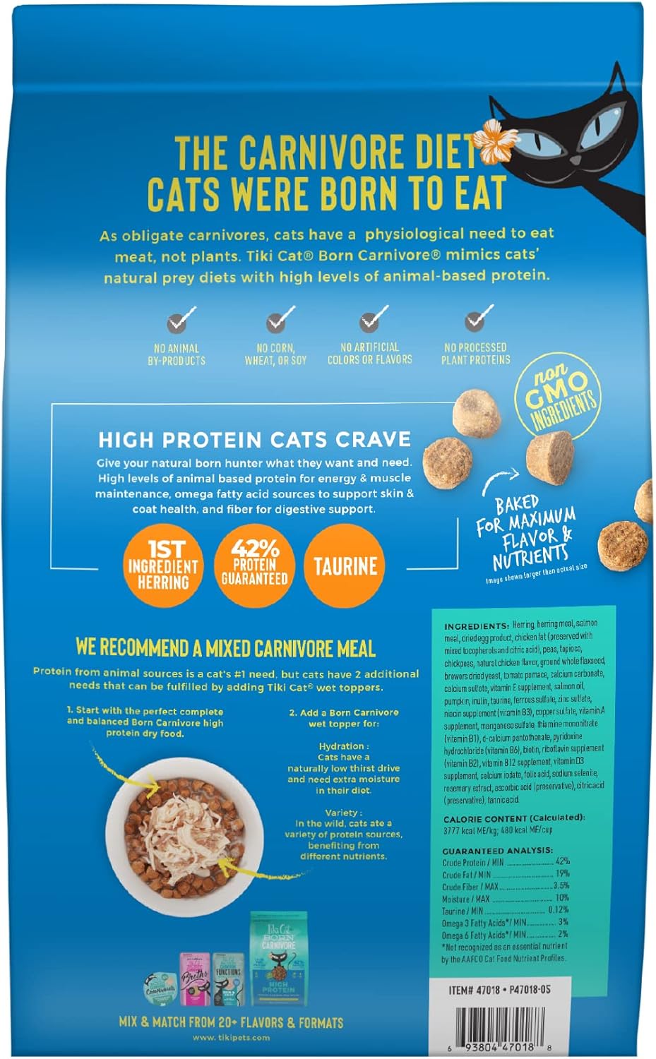 Tiki Cat Born Carnivore High Protein Dry Cat Food, Herring & Salmon Meal, 5.6 lbs. Bag