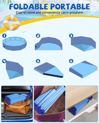 YSJILIDE Foldable Dog Pool, Portable PVC Dog Pet Swimming Pool, Collapsible Plastic Dog Bath for for Large Medium Small Dogs & Kids (S-32"x 8" Blue)