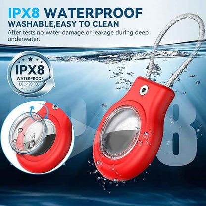 Waterproof Airtag Holder,4 Pack Airtag Case with Secure Lock,Airtags Keychain for Apple Air tag,Anti-Lost Protective Case Air tag Accessories for GPS Tracker Luggage,Key,Pet-Red/Purple/Orange/Yellow