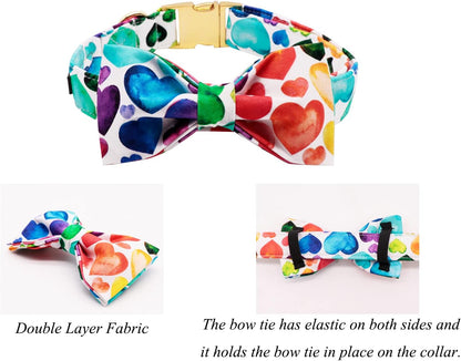 Lionet Paws Valentine's Day Dog Collar with Bowtie, Soft and Comfortable, Adjustable Collar for Small Dogs, Neck 10-16 inches