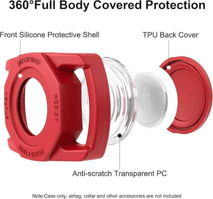 SANKALA Waterproof Airtag Case for Dog Collar, [1 Pack] Airtag Dog Collar Holder, TPU & Silicone Full Body Covered Anti-Lost Apple Air Tag Holder Protective Airtag Case for Pet Collar, Red