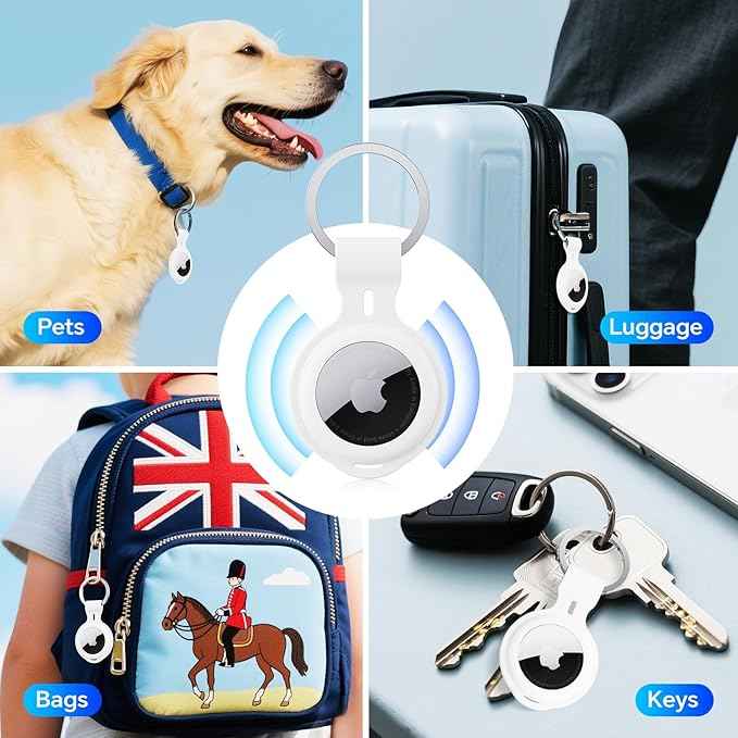 4 Pack for Airtag Case Holder Keychain Silicone for Apple Air Tagholder Waterproof for Air Tags Cover Key Ring Accessories GPS Item Tracker for Luggage Suitcases Pet Dog Cat Collar Bike Keys Car Kids