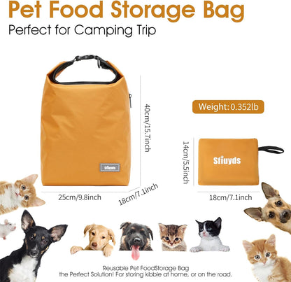 Dog Food Travel Bag w/2PCS Collapsible Dog Travel Bowls,dog food storage container 20 lb(Yellow, Large)