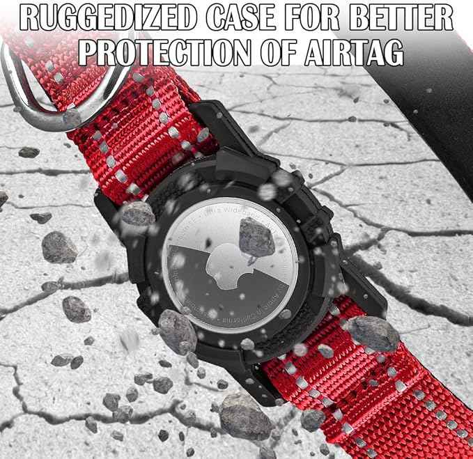 Airtag Dog Collar with Waterproof Air Tag Holder, Integrated Reflective Pet Collar with Soft Padding, Adjustable Nylon Collar for Small Medium Large Dogs, Red,XL (18.1"-27.5")
