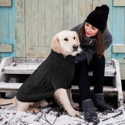 Queenmore Small Dog Pullover Sweater, Cold Weather Cable Knitwear, Classic Turtleneck Thick Warm Clothes for Chihuahua, Bulldog, Dachshund, Pug (Black, X-Large)