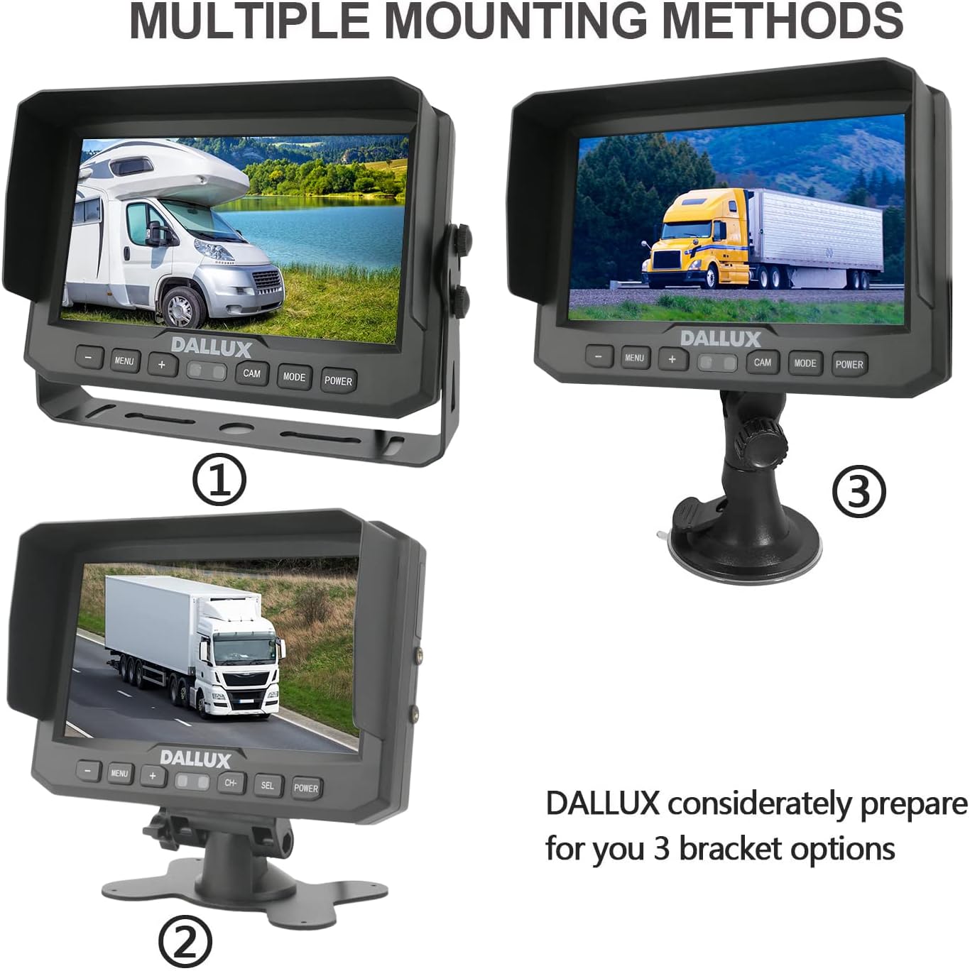 DALLUX Truck Backup Camera kit,HD 1080P Rearview Cab Cam with 7 inch Monitor+ 4 PIN Extension Cable for Bus/Truck/Van/Trailer/RV/Camper/Motor Home/Pickup/Harveste/Heavy Duty Vehicles(12V-24V)