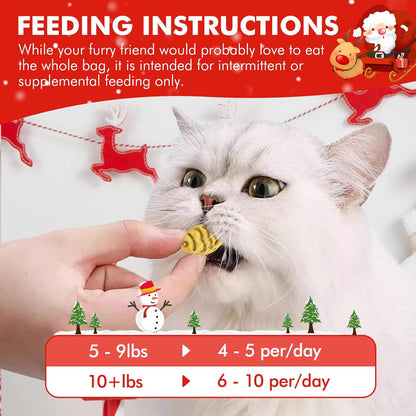 Christmas Catnip Cat Treats, Chicken and Salmon Flavor, Cat Gifts for Christmas, Crunchy Fish Shape Adult Biscuits, 16 oz