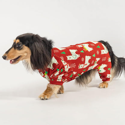 Fitwarm Christmas Alpaca Dog Pajamas, Christmas Clothes for Small Dogs Boy Girl, Holiday Pet Outfit, Red, Green, White, Large