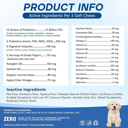 Probiotics for Dogs Dog Probiotic Chews for Yeast Gut Digestive & Immune Health, Itch Relief Ears Skin & Coat with 11Billion CFU Probiotics, 6 Enzymes& 4 Prebiotics, Pumpkin, Omegas & Vitamins, 200ct