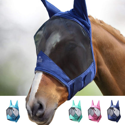 Harrison Howard CareMaster Pro Luminous Horse Fly Mask Large Eye Space Standard with Ears UV Protection for Horse Navy M Cob