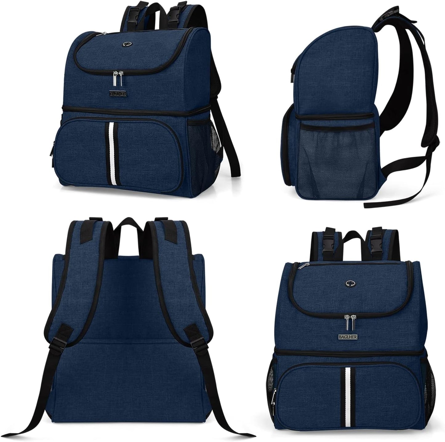 BAGLHER Pet Travel Bag, Double-Layer Pet Supplies Backpack (for All Pet Travel Supplies), Pet Travel Backpack with 2 Silicone Collapsible Bowls and 2 Food Baskets Dark Blue - Pawvie