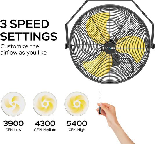 5400 CFM 20" Outdoor Wall Mount Fans, High Velocity 3-Speed Waterproof Professional Outdoor Fan, Heavy Duty Industrial Wall Fan for Patio, Commercial, Gazebo, and Garage, UL Listed