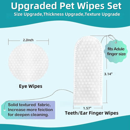 Pet Cleaning Wipes Kit For Dogs&Cats,includes Ear Finger Wipes,Teeth Finger Wipes and Eyes Wipes,Gently Clean Dogs&Cats Ear Wax,Remove Plaque&Tartar Buildup and Reduce Tear Stains,Non-Irritatingogs