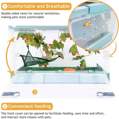 Travel Portable Foldable Terrarium Kits for Reptiles -Heat-Resistant Material, Easy to Move with Wheels, Includes Plant, Feeding Bowl, and Carpet for Snakes, Lizards, Tortoises, and Leopard