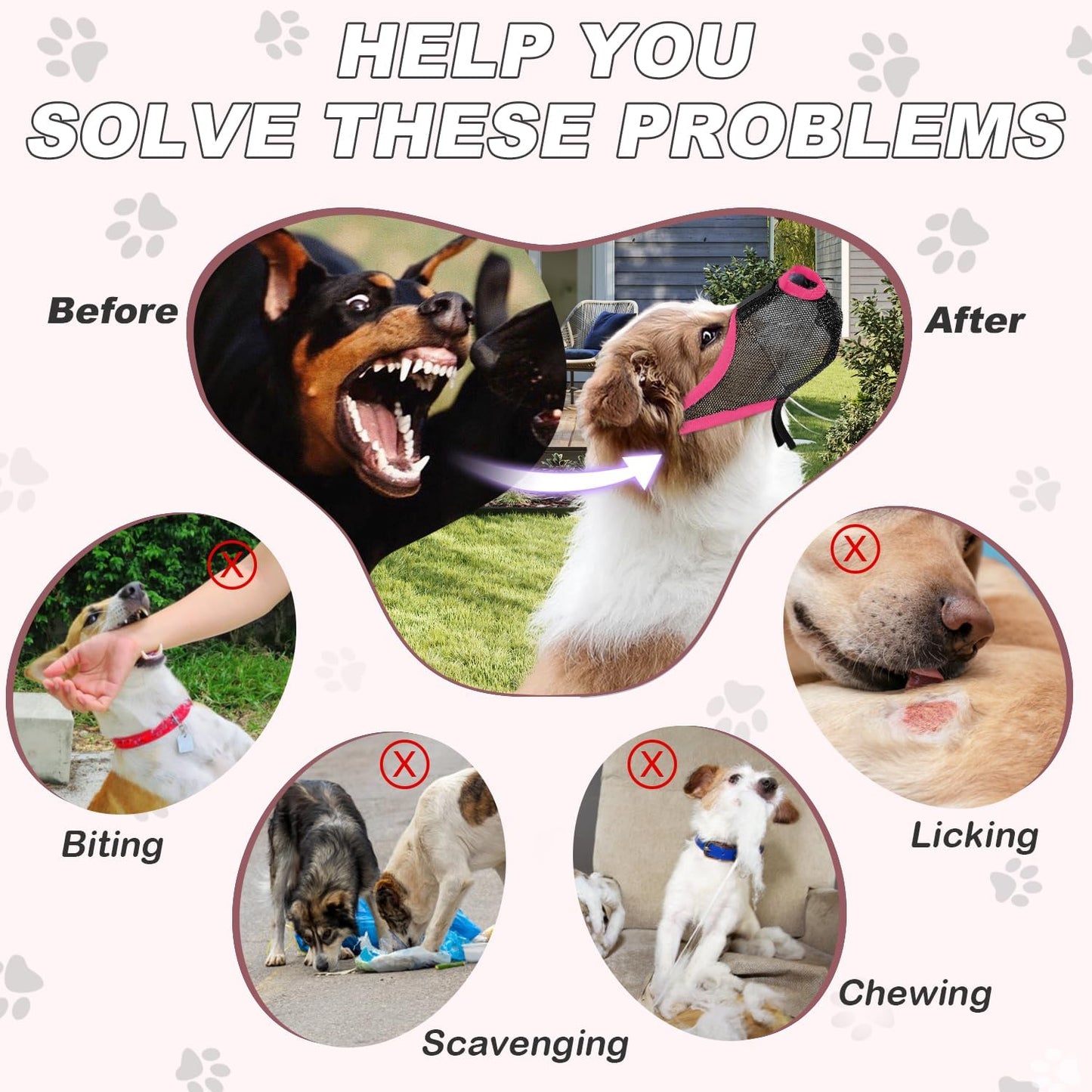 Dog Muzzle, Soft Air Mesh Muzzle for Small Medium Large Dogs Anti Biting Barking Chewing Scavenging, Breathable Adjustable Loop Pets Muzzle with Front Opening Design Allows Panting Drinking (Pink,XL)