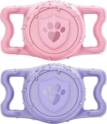 for Airtag Dog Collar Holder – (2 Pack) IP68 Waterproof Dog Air Tag Holder for Dog Collar, Anti-Lost & Durable Silicone Case, Compatible with Apple AirTags (Pink & Purple)