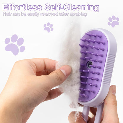 Steam Brush for Cat & Dog – 3-in-1 Spritz Pet Spray Hair Removal Comb for Grooming & Shedding Steam – Water Brush for Long