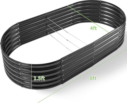 Land Guard Galvanized Metal Raised Garden Bed Kit, 8x4x1.5ft Large Planter Boxes Outdoor, Oval Gardening Box, Patio Garden Planter Box for Vegetables (Grey)