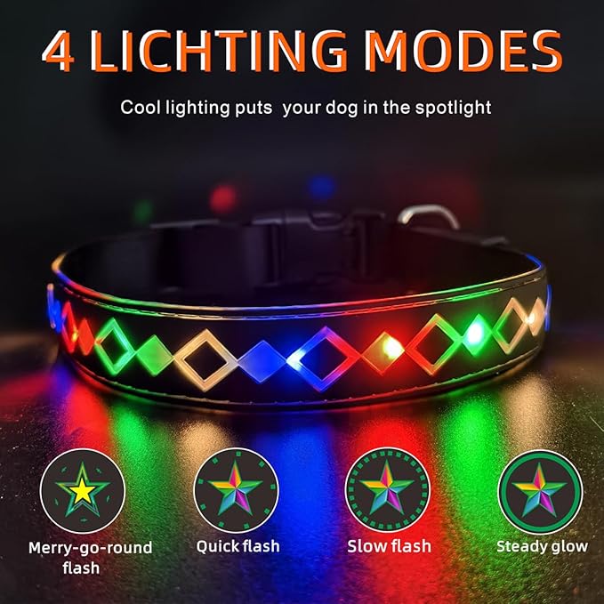 LED Dog Collar with AirTag Holder and Custom ID Tag, 15 Light Modes, Waterproof, Multiple Colors (BLACK Pro, M(11.8-15.7"))