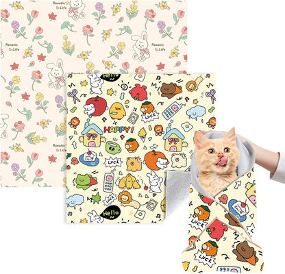 Cat Grooming Wrap, 2pcs [M+L] Cat Restraint Wrap for Nail Clipping, Ear Cleaning, and Teeth Brushing, Self-Adherent, Anti-Bite, Anti-Scratch, Anti Scratch, Pink+Yellow