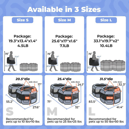 2-in-1 XLarge Pop Up Dog Playpen, Cat Puppy Pet Playpen, Indoor Outdoor Cats Enclosed, Cat Tent Crate Cage Kennel, Portable Playpen for Kitten and Small Animals(No Divider, Unified Space)