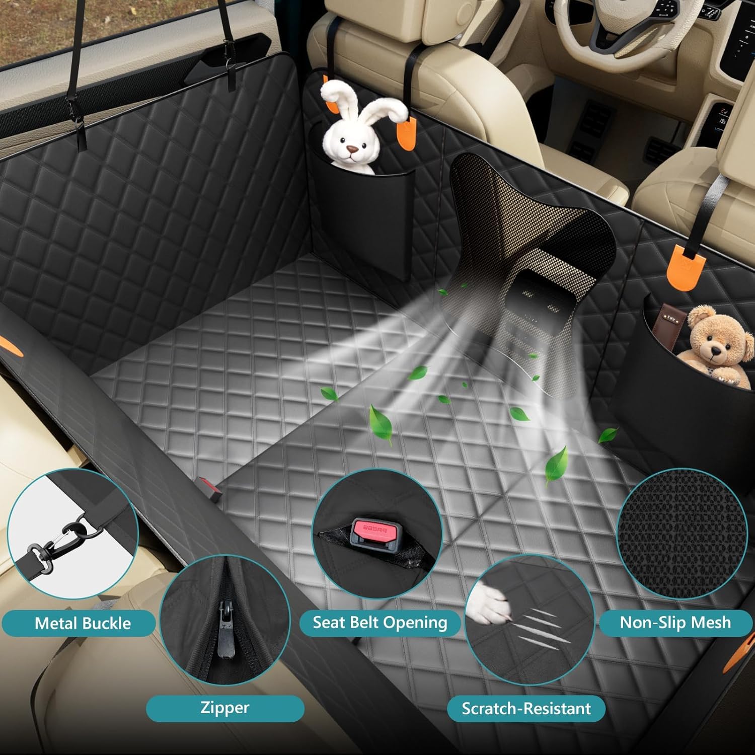 Waterproof Dog Car Seat Cover for Back Seat – Heavy Duty Back Seat Extender for Dogs with Hard Bottom, 7-Layer Protection, Non-Slip & Scratchproof, Easy to Install (Black) - Pawvie