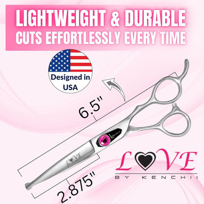 Kenchii Love Dog Grooming Scissors, 6.5 Inch Straight Balltip Shears, Dog Scissors for Grooming, Professional Pet Grooming Scissors, Safety Round Tip Shears
