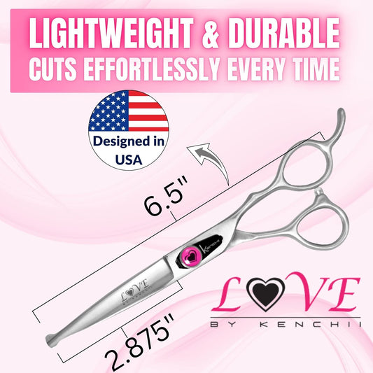 Kenchii Love Dog Grooming Scissors, 6.5 Inch Straight Balltip Shears, Dog Scissors for Grooming, Professional Pet Grooming Scissors, Safety Round Tip Shears