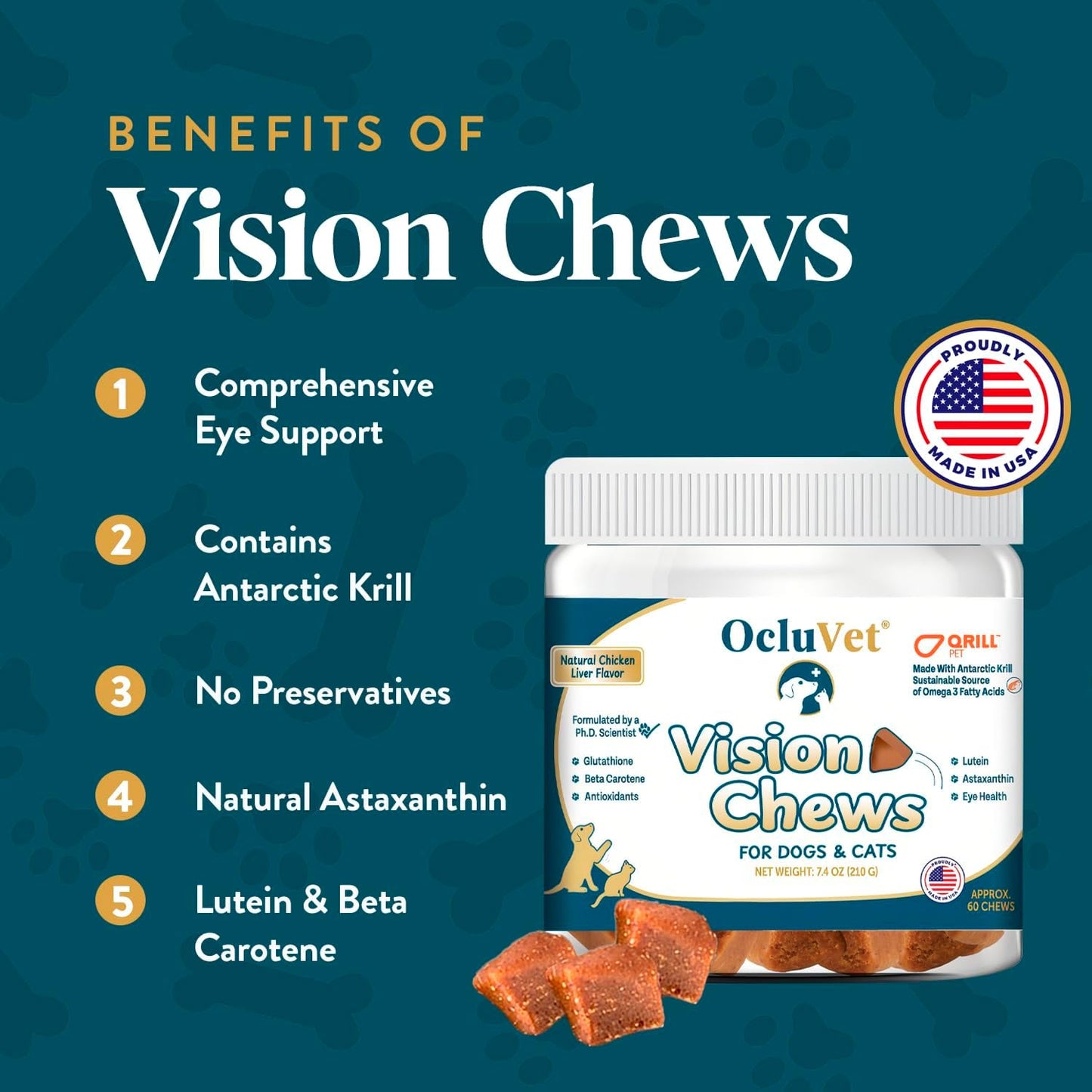 Bundle Eye Supplements for Dogs & Cats | Vision Chews with Omega-3 for All Ages | Includes 60 Chicken Liver Flavored Chews & Pet Eye Drops, 16 mL | Antioxidants & 2% NAC for Cataracts