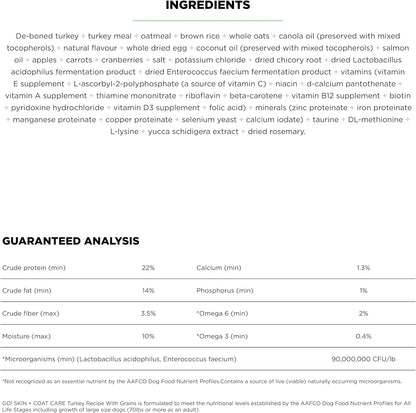 Go! Solutions Skin + Coat Care, Dry Dog Food, Turkey Recipe with Grains, 22 lb Bag