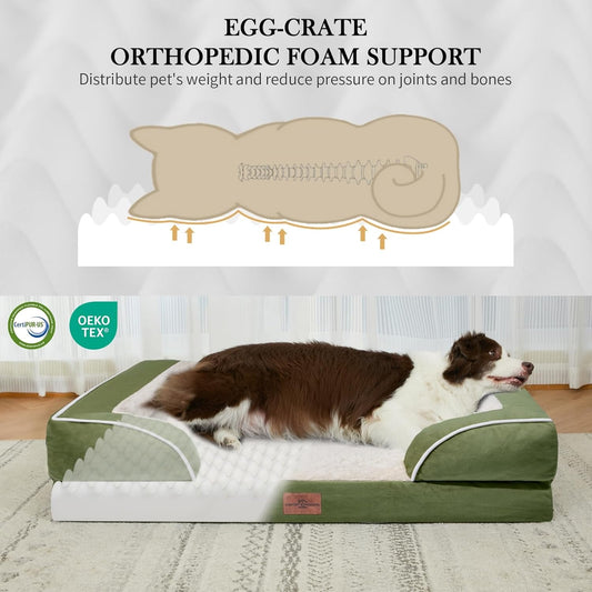Comfort Expression Medium Dog Beds Waterproof Orthopedic Foam Dog Sofa Beds for Medium Large Dogs Comfy Pet Bed with Washable Removable Cover & Non-Slip Bottom(Medium,Light Green)