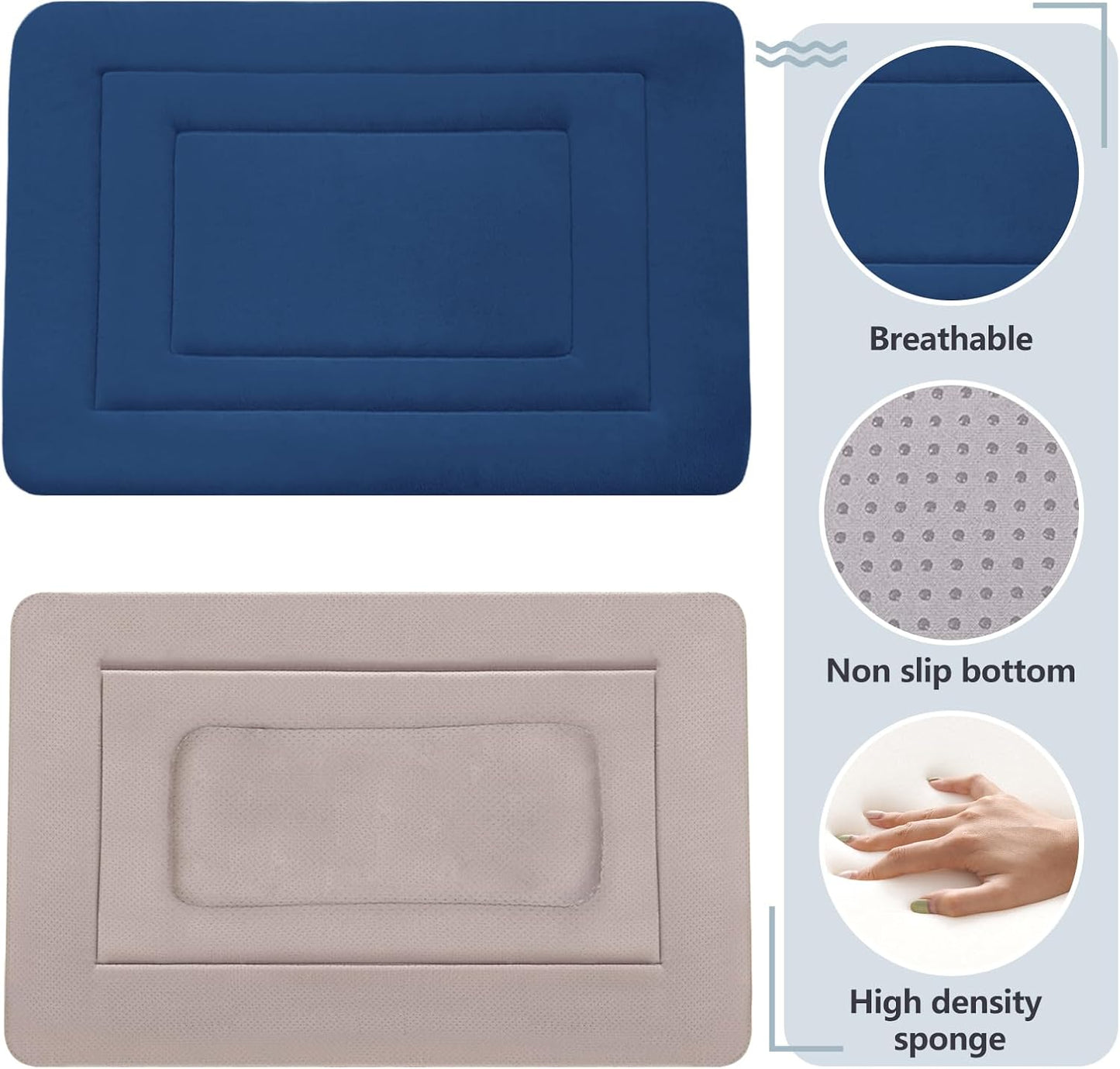 JoicyCo Dog Crate Bed Pad Mat, 36 in Non Slip Bottom Washable for Medium & Large Dogs, Kennel Pad, Dark Blue