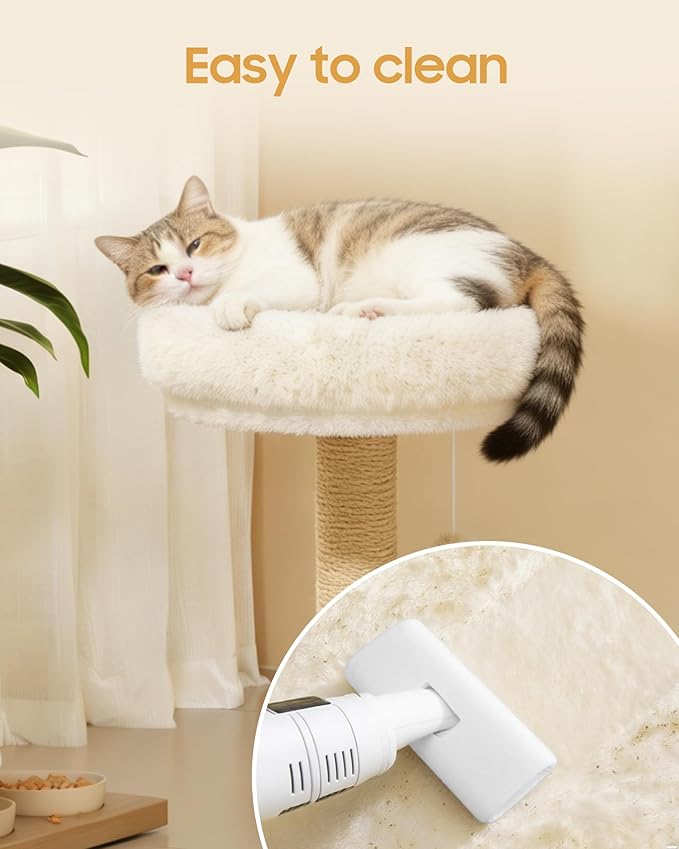 Cat Tree, 34.3 Inches Cat Tower with Scratching Post, Condo, Interactive Hanging Ball, Plush Perch for Indoor Large Cats, Beige