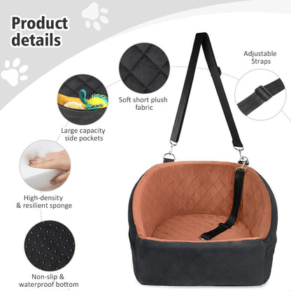 Dog Car Seat for Small Medium Dogs,Detachable Washable Dog Booster Seat Under 30lbs, Pet Car Seats Travel Bed with Storage Pockets and Safety Belt(Black/Z) - Pawvie