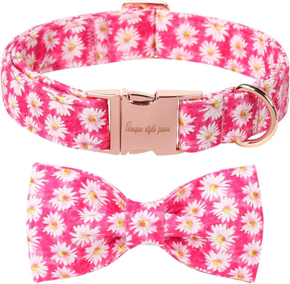 Unique style paws Cartoon Dog Collar with Bow Spring Summer Collar with Flower Rose Daisy for Small Medium Large Boys Girls Dogs