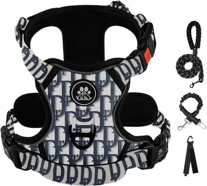 IVY&LANE No Pull Dog Harness with Leash Set, Reflective No Choke Pet Vest,Adjustable Oxford Dog Vest Harness with Easy Control Handle for Large Dogs (Vintage Blue,XL)