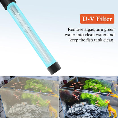 FEDOUR 165GPH Aquarium Filter U-V, 8W Adjustable Fish Tank Filter, U-V Submersible Internal Filter for 10-50 Gallon Tank, with Biochemical Cotton