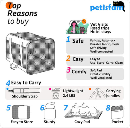petisfam Soft Pet Carrier for Large and Medium Cats, 2 Kitties, Small Dogs. Easy to Get Cat in, Great for Cats That Don't Like Carriers (Blue) - Pawvie
