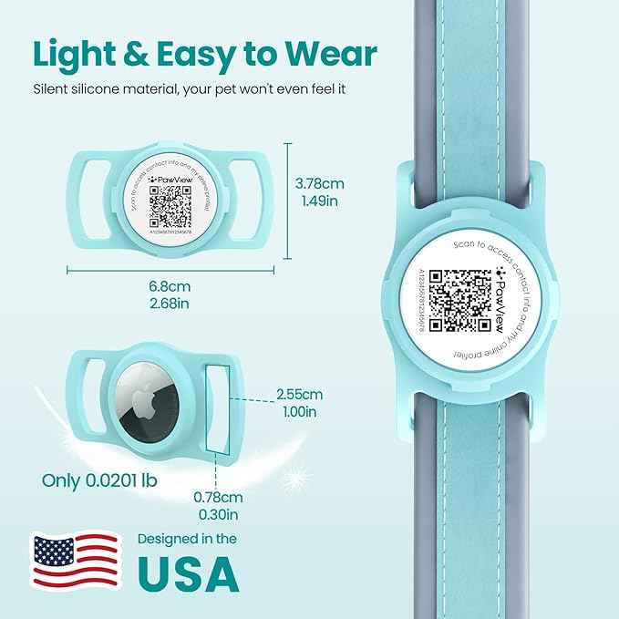 for AirTag Holder Dog Collar, Smart QR Code Holder for Cats and Dogs, for AirTag Protective Cases - Scan Alert, Instant Location, Pet Online Profile, Contacts Info (1Pack,Robin's Egg Blue)