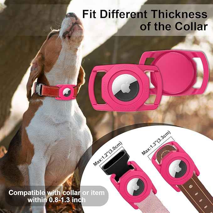 SANKALA Waterproof Airtag Case, [1 Pack] Airtag Dog Collar Holder, TPU & Silicone Full Body Covered Anti-Lost Apple Air Tag Holder Protective Case, Rose Red