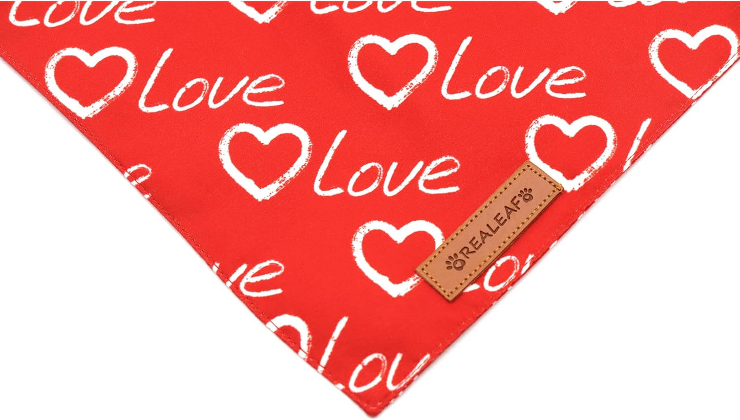 Realeaf Valentines Day Dog Bandanas 2 Pack, Reversible Love Pet Scarf for Boy and Girl, Premium Durable Fabric, Heart Bandana for Medium Large Dogs (Large)
