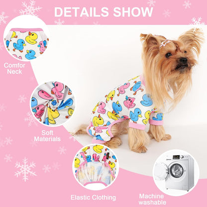 Dog Pajamas Small Sized Dogs Stretchable Summer Dog Clothes Pjs 4 Legs Girl Boy Cute Soft Puppy Outfits Doggie Cat Jammies Jumpsuit Sleeper for Pet (Duck, Small)