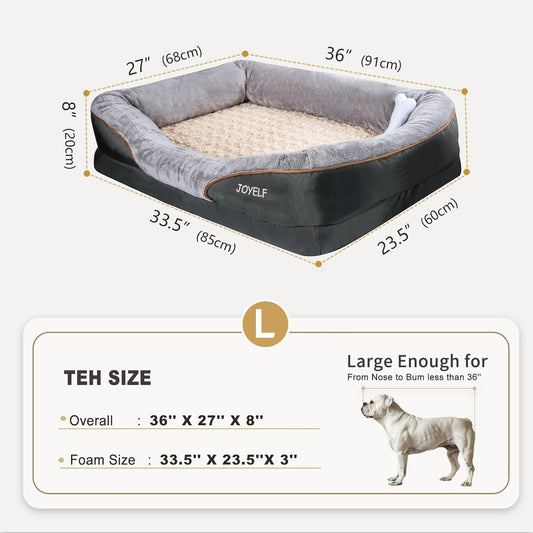 JOYELF Large Memory Foam Dog Bed, Orthopedic Dog Bed & Sofa with Removable Washable Cover and Squeaker Toy as Gift